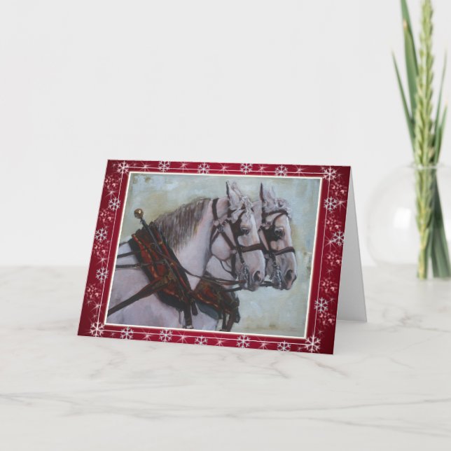 Festividades Cartão de Natal de Cavalo Percheron Draft Red (Frente)