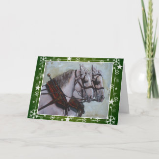 Festividades Cartão de Natal de Cavalo Percheron Draft, verde