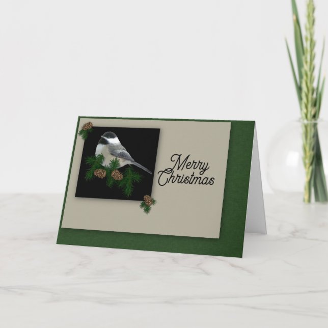 Festividades Cartão de Natal de Chickadee (Impressão grande) (Frente)