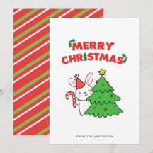 Cartão de Natal de Coelho de desenho animado fofo
