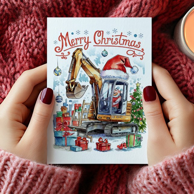Festividades Cartão de Natal de Construção em Aquarela (Watercolor Construction Christmas Card)