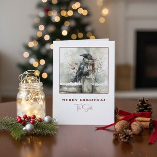 Festividades Cartão de Natal de Corvo de Inverno com Cachecol A