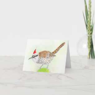 Festividades Cartão de Natal de Desenho de Pássaros Cactus Wren