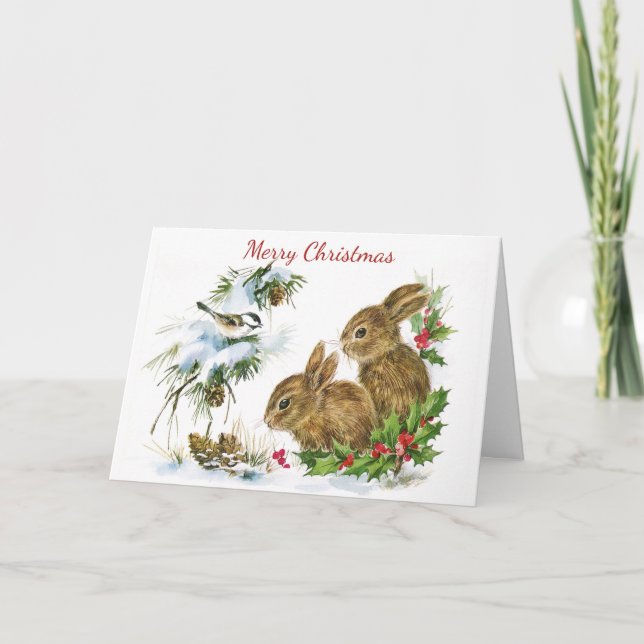 Festividades Cartão de Natal de Dois Coelhinhos (Frente)