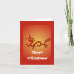 Festividades Cartão de Natal De Dragão Vermelho E Dourado Chinê