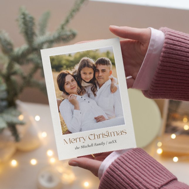 Festividades Cartão de Natal de Duas Fotografias Simples e Limp (Elegant Minimal Christmas card with Portrait photo on the front and landscape photo and message)