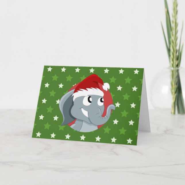 Festividades cartão de natal de elefante de desenho animado (Frente)
