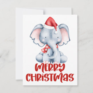 Festividades Cartão de Natal de Elefante em Aquarela Fofinho