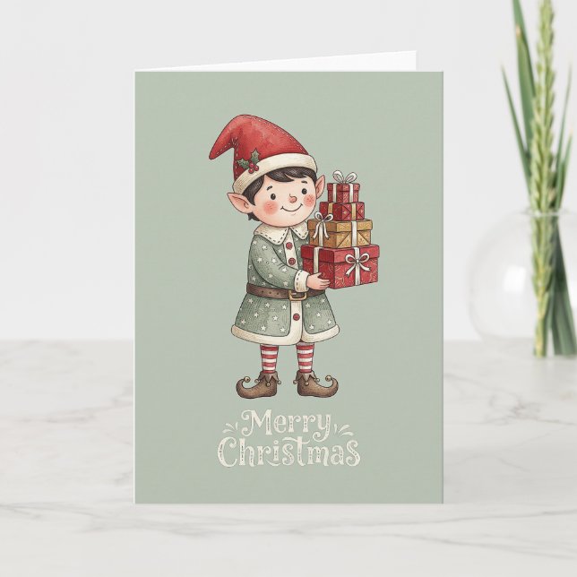Festividades Cartão de Natal de Elfo Fofo (Frente)