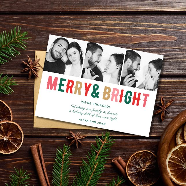 Festividades Cartão de Natal de feliz e Noivado Brilhante (Merry and Bright Engagement Christmas Card)