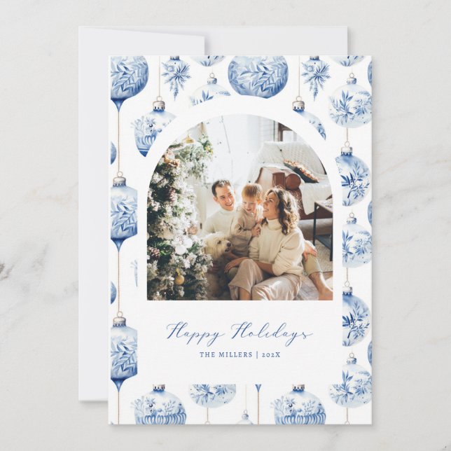 Festividades Cartão de Natal de Férias do Arco de Pedido Azul (Frente)