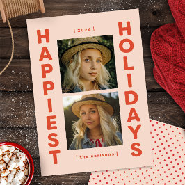 Festividades Cartão de Natal de Férias Fotográficas Rosa e Verm