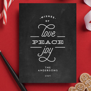 Festividades Cartão de Natal de Férias LOVE PEACE JOY Giz Preto