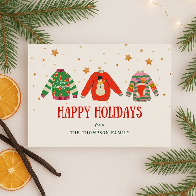 Festividades Cartão de Natal de festa com suéter feio e engraça (Criador carregado)