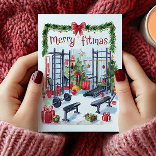 Festividades Cartão de Natal de Fitness Merry Fitmas em Aquarel
