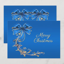 Cartão de Natal de Flor Dourado Azul