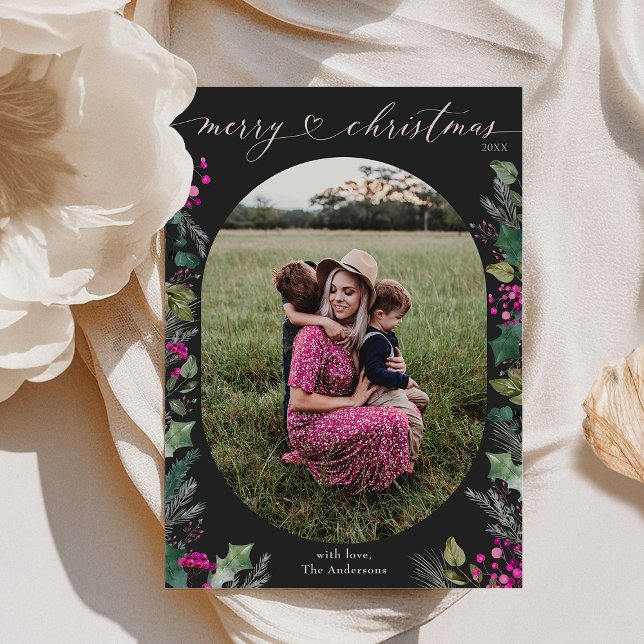 Festividades Cartão de Natal de Folhagem Dark Boho Greenery (Criador carregado)