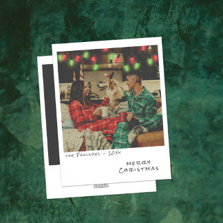 Festividades Cartão de Natal de Foto Antiga - Luzes Vermelhas e