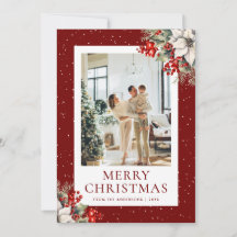 Cartão de Natal de Foto Botânica com Neve Vermelha