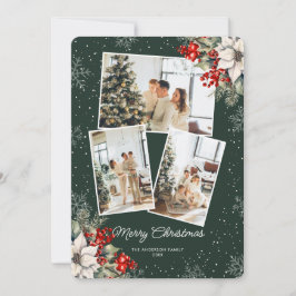 Festividades Cartão de Natal de Foto Botânica Verde Elegante