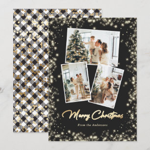 Festividades Cartão de Natal de Foto Branco e Preto com Espuman