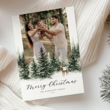 Cartão de Natal de Foto com Aquarela da Floresta