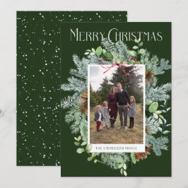 Festividades Cartão de Natal de Foto com Vegetação em Aquarela