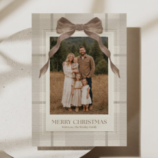 Festividades Cartão de Natal de Foto da Família Xadrez Elegante