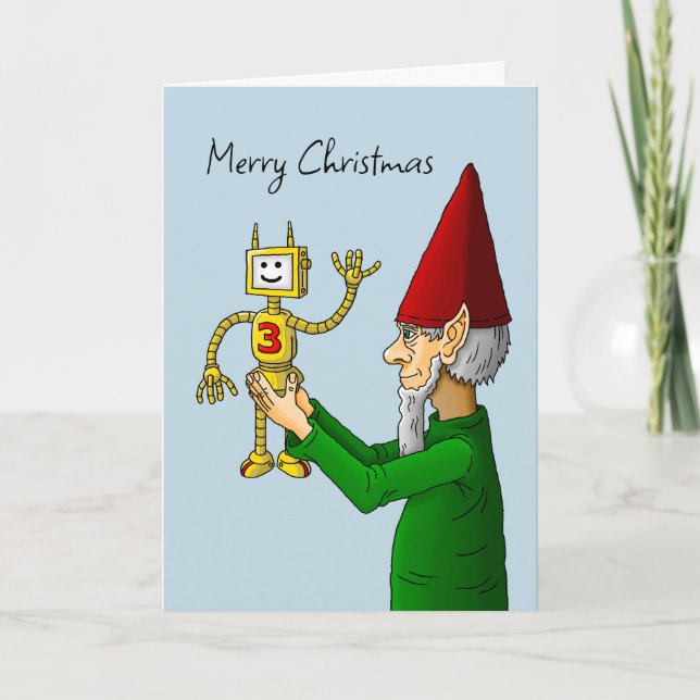 Festividades Cartão de Natal de Foto de Elfo e Robô (Frente)