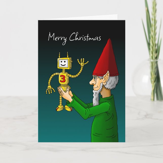Festividades Cartão de Natal de Foto de Elfo e Robô (Frente)