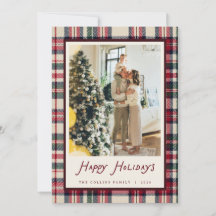Cartão de Natal de Foto de Família Ivory Tartan