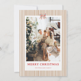 Festividades Cartão de Natal de Foto de Férias com Laço Vermelh
