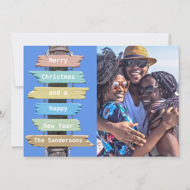 Festividades Cartão de Natal de Foto de Praia Moderna (Frente)