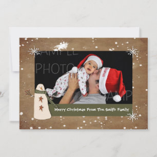 Festividades Cartão de Natal de Foto Primitivo Snowman
