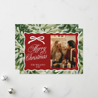 Festividades Cartão de Natal de Foto Verde com Arco e Escala