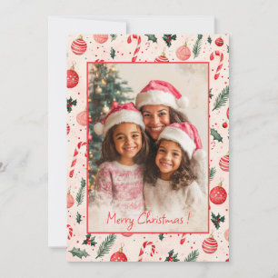 Festividades Cartão de Natal de Foto Vermelho Cor-de-Rosa, Boni