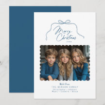 Cartão de Natal de Fotografia Simples com Arco Azu