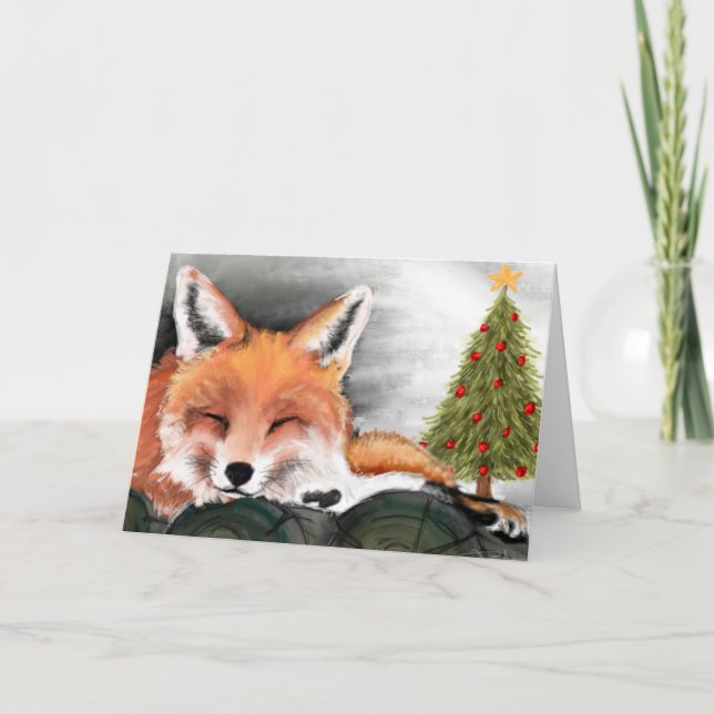 Festividades Cartão de Natal De Fox Com Aquarela (Frente)
