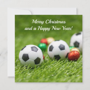 Festividades Cartão de Natal de Futebol com bola de grama verde