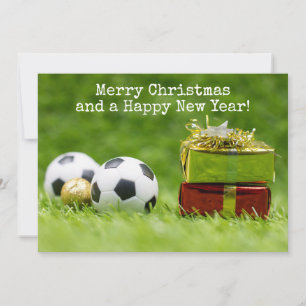 Festividades Cartão de Natal de Futebol com caixas de esferas 