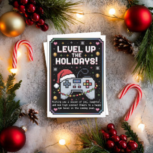 Festividades Cartão de Natal de Gamer de Jogos em Aquarela