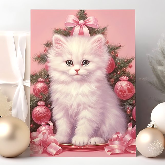 Festividades Cartão de Natal de Gatinho Branco e Árvore de Nata (Criador carregado)