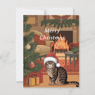Festividades cartão de natal de gato