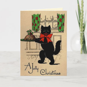 Festividades Cartão de Natal de Gato Alegre Vintage