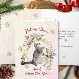 Festividades Cartão de Natal de Gato em Aquarela – Design de Gr