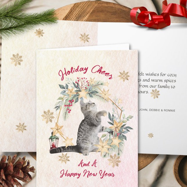 Festividades Cartão de Natal de Gato em Aquarela – Design de Gr (Criador carregado)