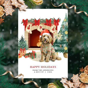 Festividades Cartão de Natal de Goldendoodle em Aquarela