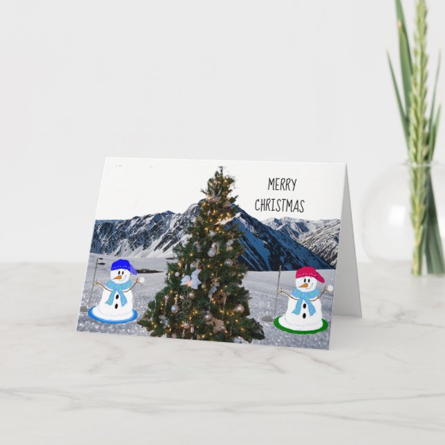 Festividades Cartão de Natal de Golfistas com Boneco de Neve (Frente)