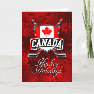 Festividades Cartão de Natal de Hockey com Bandeira do Canadá