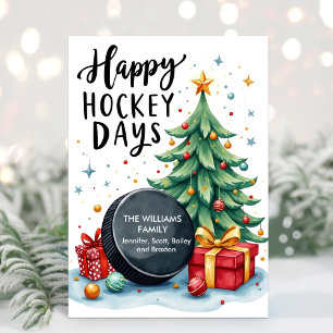 Festividades Cartão de Natal de Hockey com Nome da Família Wate